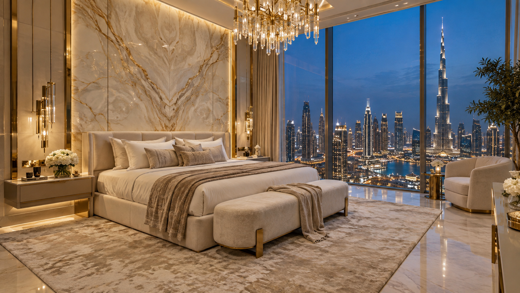Downtown Dubai penthouse living room with panoramic view